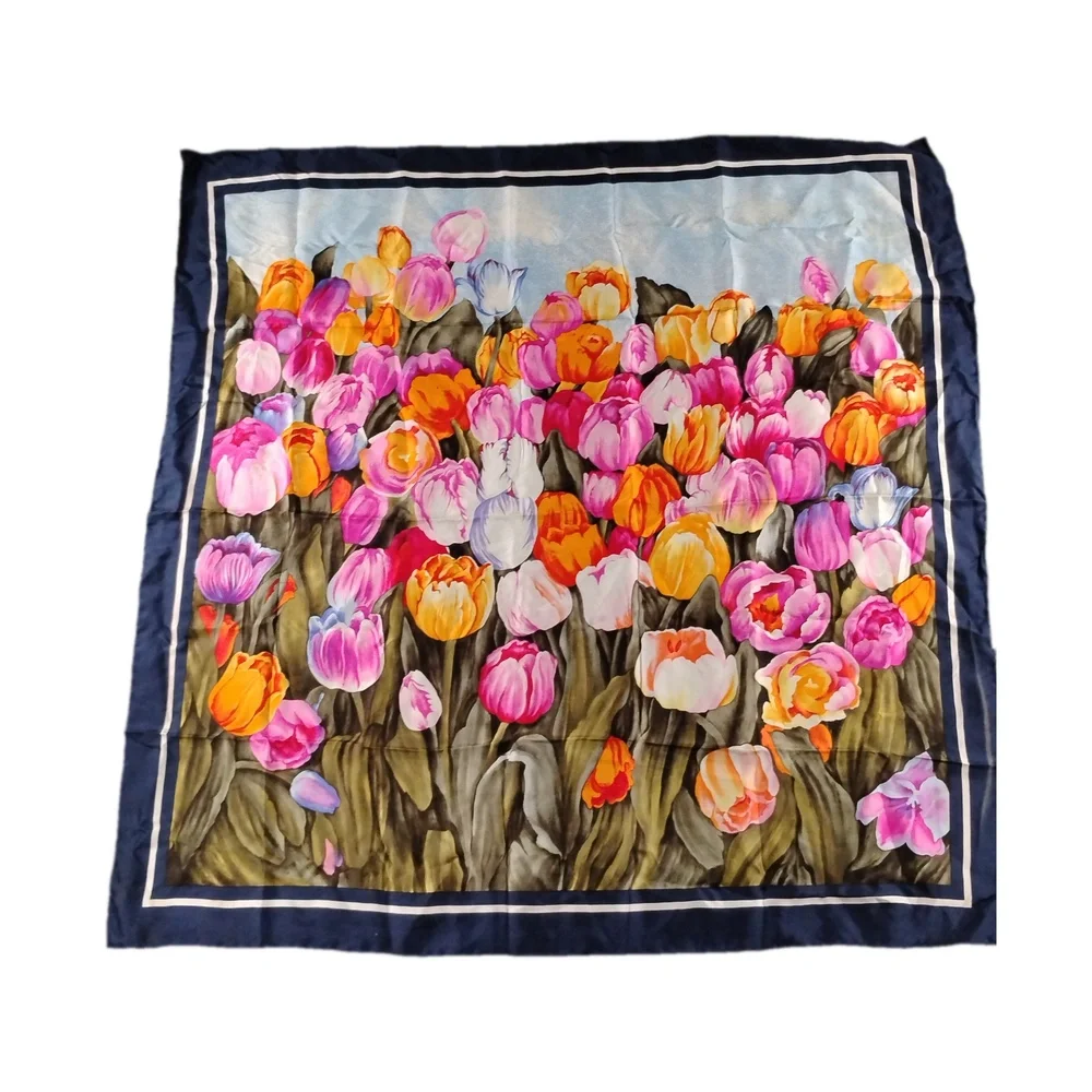 Casca Scarfs Inc Silk Square Scarf 34x34 Botanical Tulip Print Headband Necker
